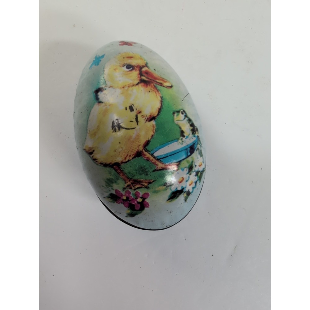 Vintage Metal Egg Tin Litho Easter Candy Container Duck British Colony of Hong - Picture 2 of 6